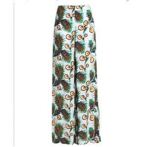 Maje Parifa Printed Floral White Trouser Pants 38 Flowy Wide Leg Tropical